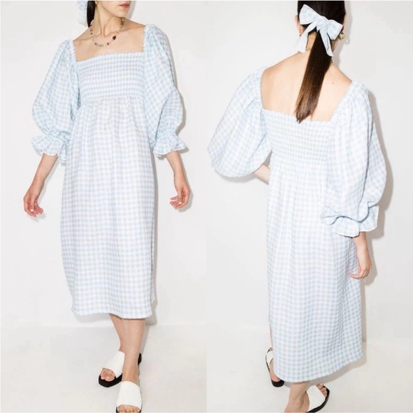 Sleeper Atlanta Smocked Linen Dress in Vichy Check | Size Medium - Picture 5 of 7